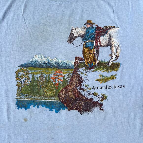 Vintage Cowboy Horse Amarillo Texas Grunge Obscure Country T Shirt Blue Hanes XL - Picture 9 of 12